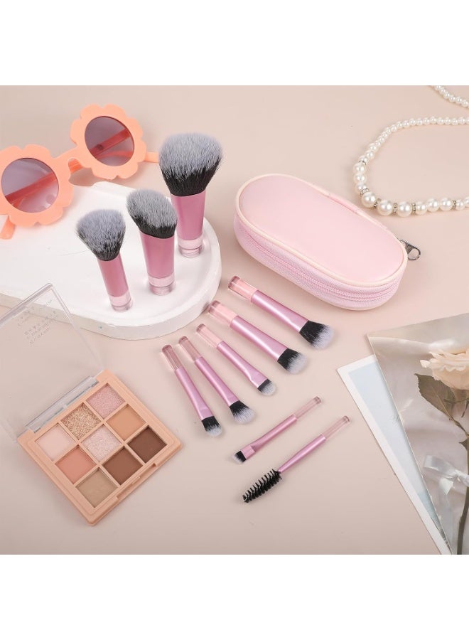10 PCS Mini Travel Makeup Brushes Set, Pink Portable Full Complete Function Cosmetic Kit with Brush - Image 5